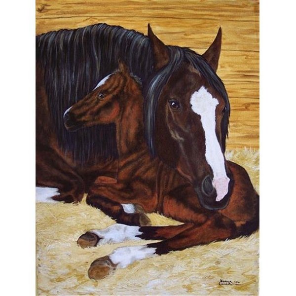 Carolines Treasures Carolines Treasures AMB1236CHF Bay Mare Foal Horse Flag Canvas House Size AMB1236CHF